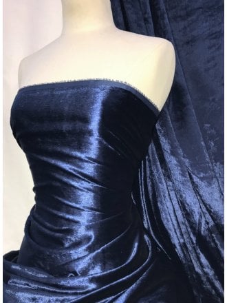 Crushed (Satin Look) Glitz Velour/Velvet Woven Interior Fabric- Navy SQ269 NY