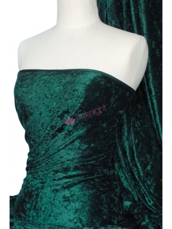 Crushed Velvet/Velour Stretch Material- Bottle Green Q156 BTGR