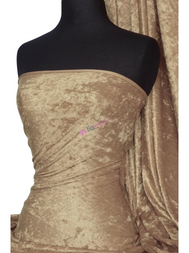 Crushed Velvet/Velour Stretch Material- Light Matt Gold Q156 Q156 LTGD