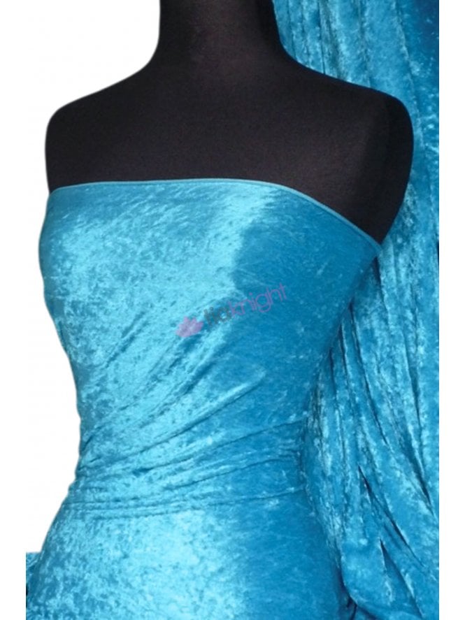 Crushed Velvet/Velour Stretch Material- Light Turquoise Q156 LTQ