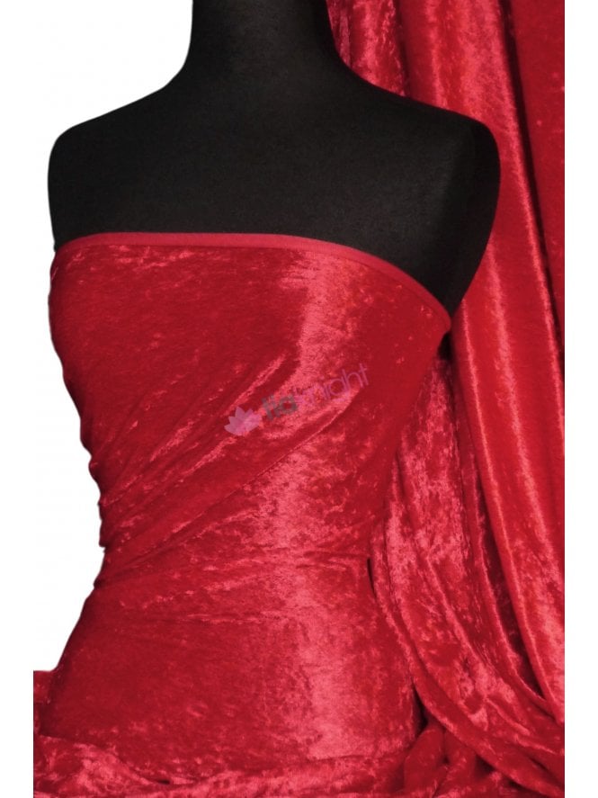 Crushed Velvet/Velour Stretch Material- Tomato Red Q156 TMRD