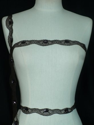 Dark Brown Sequin Scalloped Lace Trim