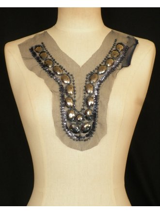 Dark Navy Stoned Sequin Net Neck Piece