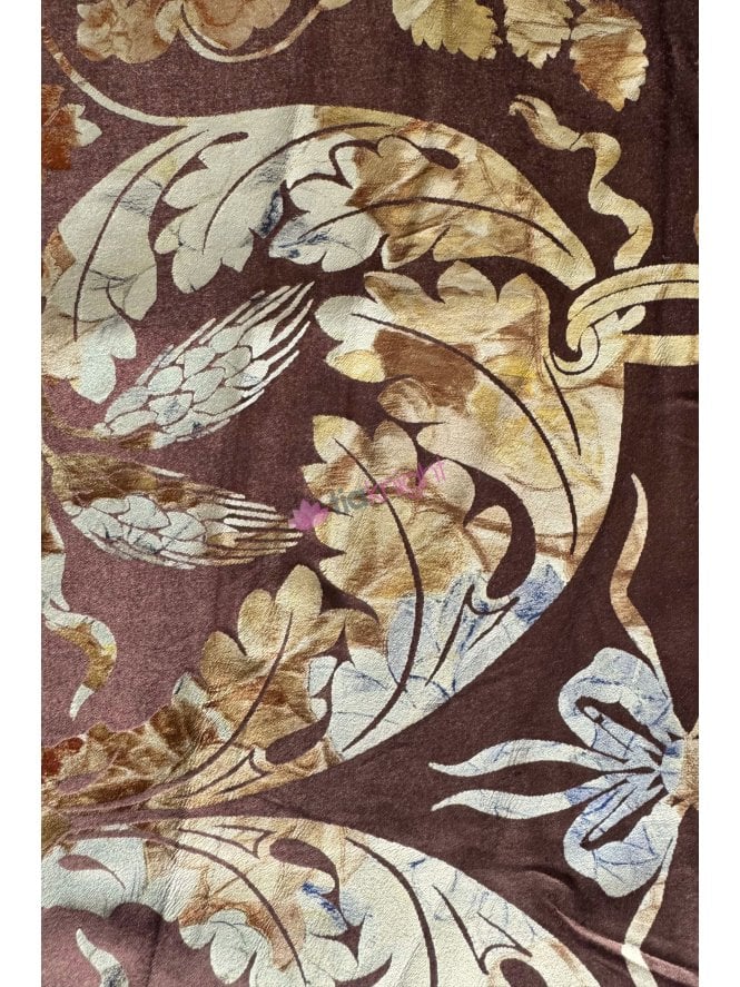 Designer Curtain Upholstery Velvet Printed Interior Material- Laurel Brown/Gold SQ966 BRGD