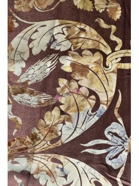Designer Curtain Upholstery Velvet Printed Interior Material- Laurel Brown/Gold SQ966 BRGD