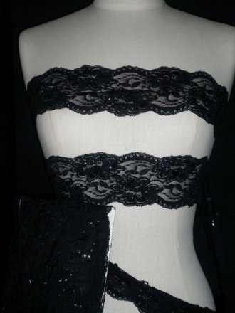 Elegant Black Floral Sequin Lace Trim