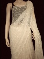 Embroidered Broderie Anglaise Fancy Dress Net- Cream Q1044 CRM