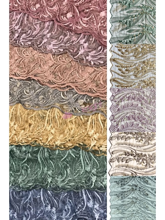 Embroidered Wisteria Scalloped (Both Ends) Sheer Lace Net SQ413