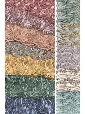 Embroidered Wisteria Scalloped (Both Ends) Sheer Lace Net SQ413