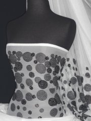 Fanatical Sequined Embroidered Net Fabric - White/Black Q1267 WHT