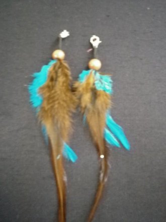 Feather Embellishment (Two Set)- Turquoise Blue/Brown EM215 TQBR