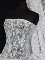 Fish Net 4 Way Stretch Knit Material- White Abstract Q977 WHT