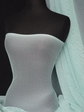 Fishnet Net Silver Glitter 4 Way Stretch Fabric- Duck Egg Blue Sparkle Q318 DUCK