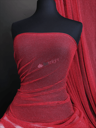 Fishnet Net Silver Glitter 4 Way Stretch Fabric- Ruby Sparkle Q318 RD