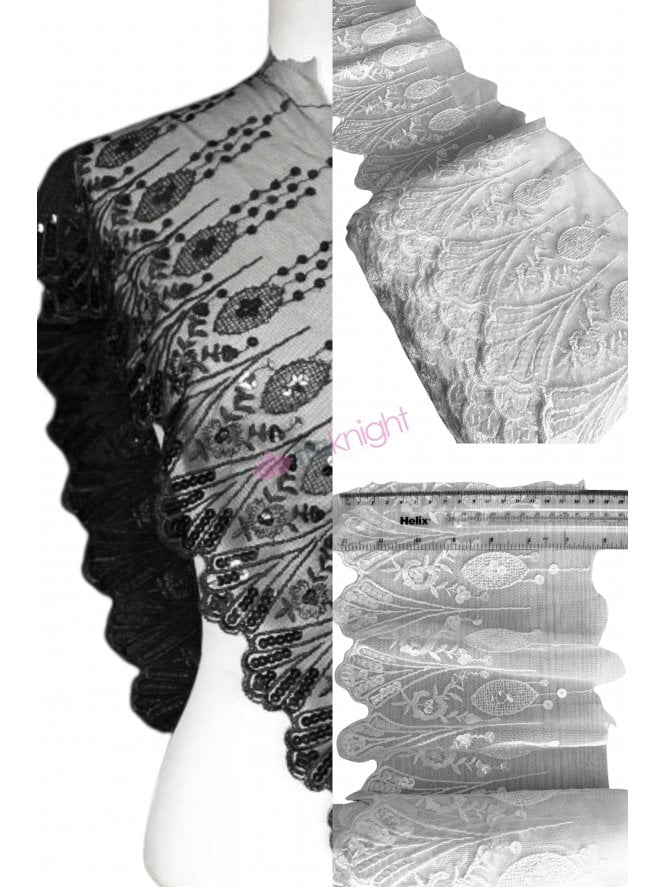 Floral Embroidered Sequins Mesh Trimming- SY101