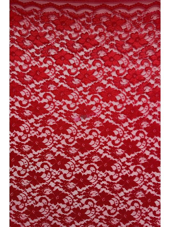 Floral Stretch Lace Elastane Fabric- Red Q1307 RD
