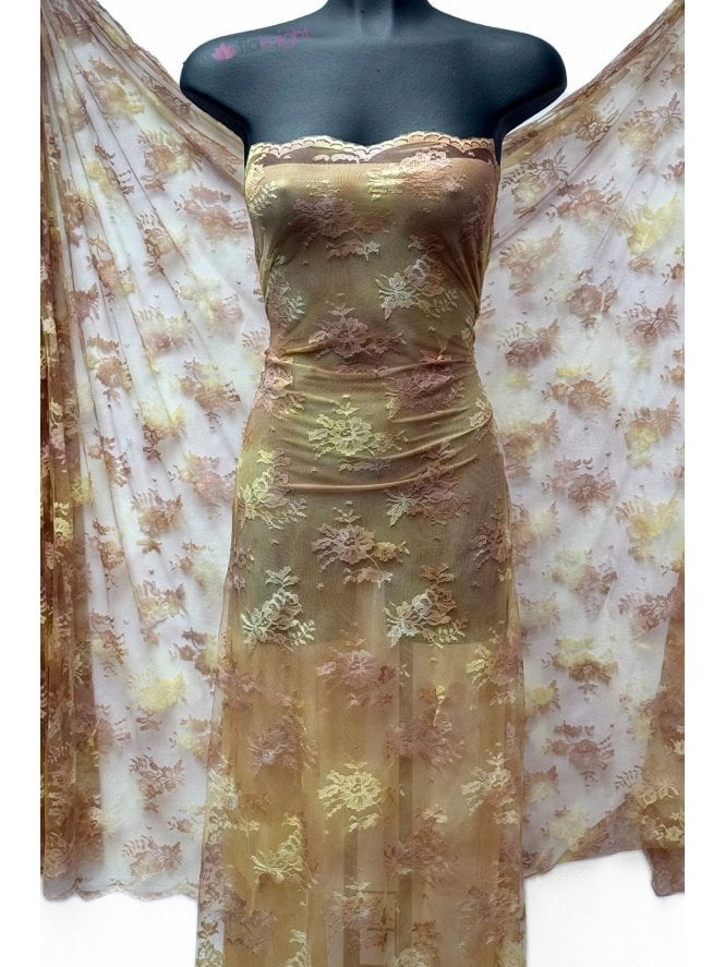 Flounce Non-Stretch Tie Dye Lace Fabric- Brown Q334 BR