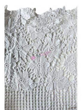 Flower Crochet Knit Dressmaking Fabric- White SQ853 WHT