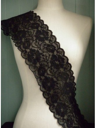 Flower Design Wide Lace Trimming- Black SY156 BK