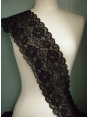 Flower Design Wide Lace Trimming- Black SY156 BK