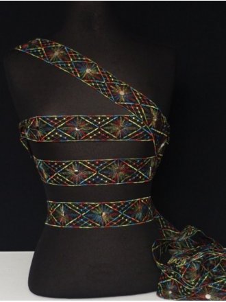 Flower Retro Net Trimming- Rainbow/Black SY21 BK