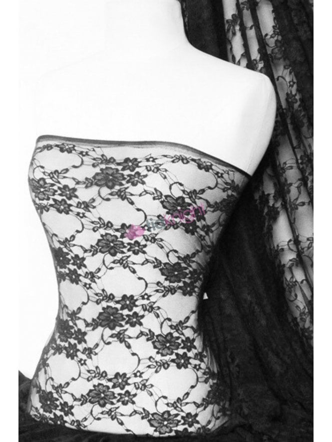 Flower Stretch Lace Fabric- Black Q137 BK