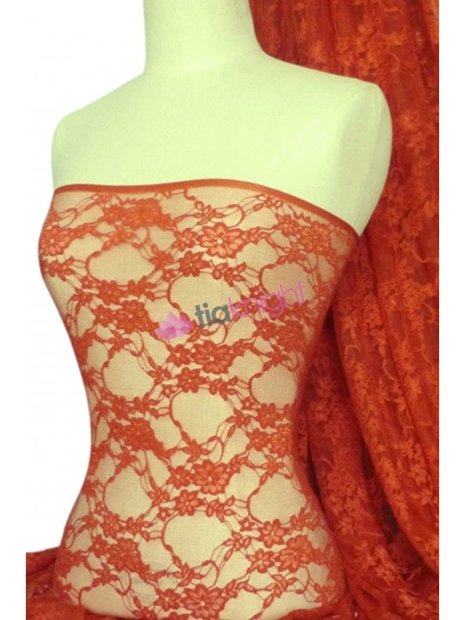 Flower Stretch Lace Fabric- Burnt Orange Q137 BNOR