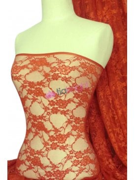 Flower Stretch Lace Fabric- Burnt Orange Q137 BNOR