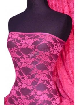 Flower Stretch Lace Fabric- Cerise Pink Q137 CRS