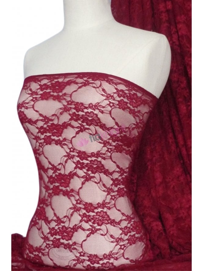Flower Stretch Lace Fabric- Cherry Red Q137 CHRD