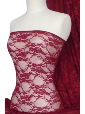 Flower Stretch Lace Fabric- Cherry Red Q137 CHRD