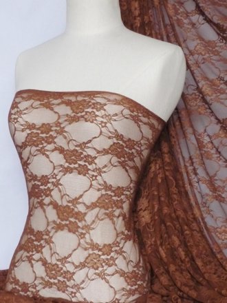 Flower Stretch Lace Fabric- Copper Brown Q137 COPBR