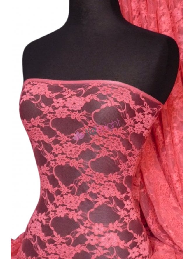 Flower Stretch Lace Fabric- Coral Q137 CRL