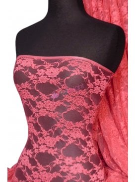 Flower Stretch Lace Fabric- Coral Q137 CRL