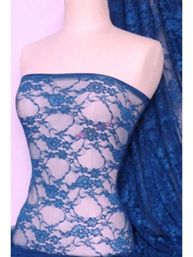 Flower Stretch Lace Fabric- Cornflower Blue Q137 CBL