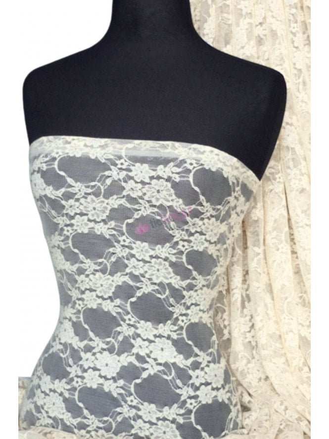 Flower Stretch Lace Fabric- Cream Q137 CRM