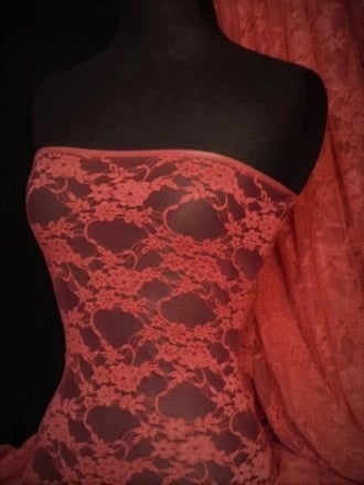 Flower Stretch Lace Fabric- Dark Coral Q137 DKCRL