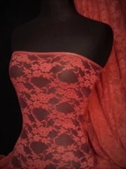 Flower Stretch Lace Fabric- Dark Coral Q137 DKCRL