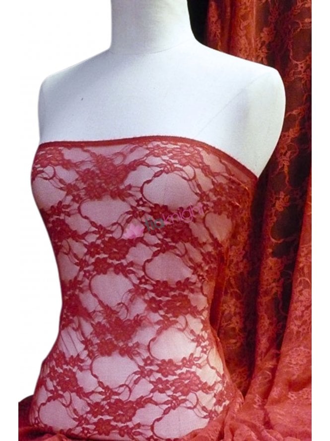 Flower Stretch Lace Fabric- Deep Red Q137 DPRD