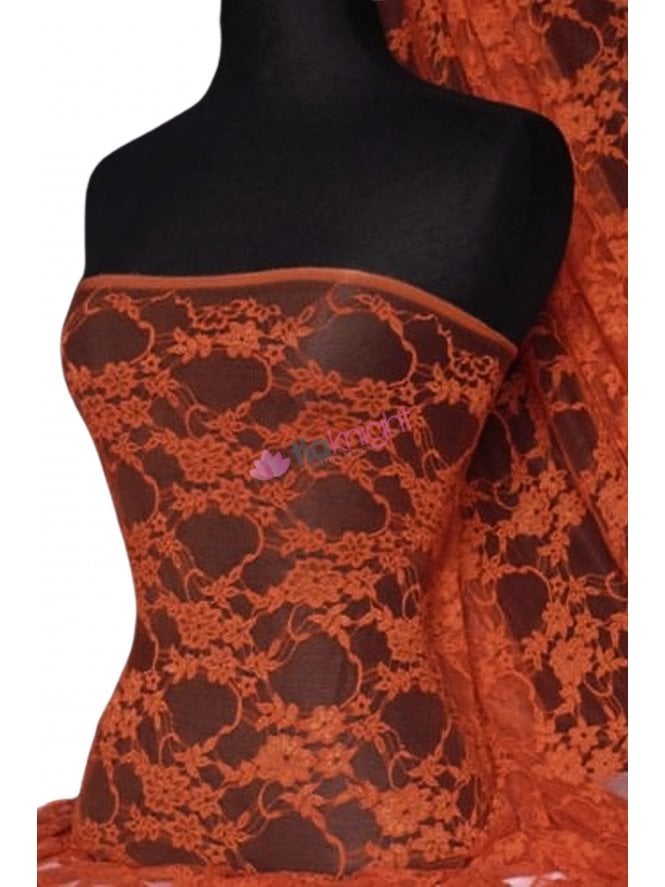 Flower Stretch Lace Fabric- Fire Orange Q137 FOR