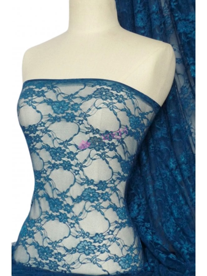 Flower Stretch Lace Fabric- French Blue Q137 FBL
