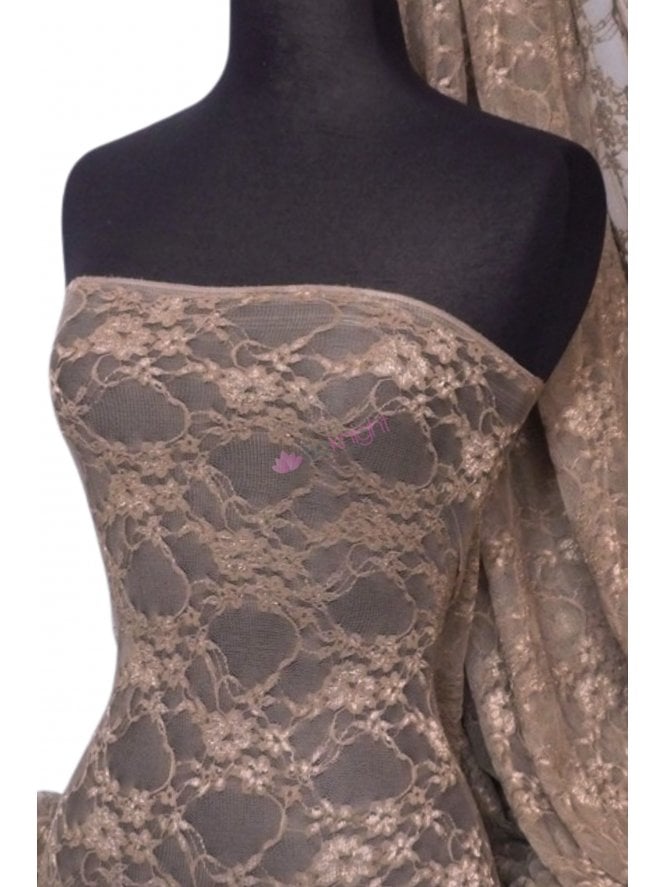 Flower Stretch Lace Fabric- Mocha Brown Q137 MCH