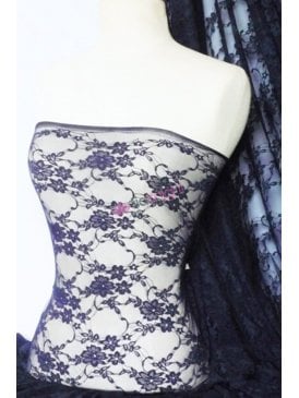 Flower Stretch Lace Fabric- Navy Blue Q137 NY