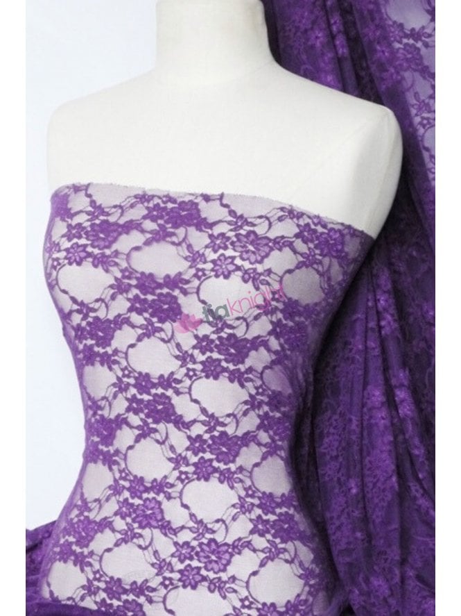 Flower Stretch Lace Fabric- Purple Q137 PPL