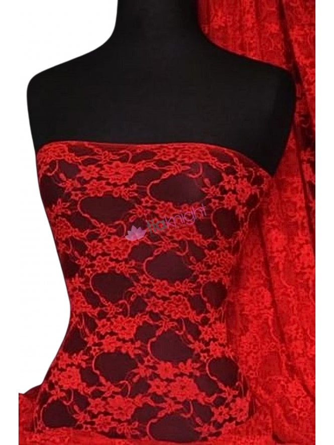 Flower Stretch Lace Fabric- Red Q137 RD