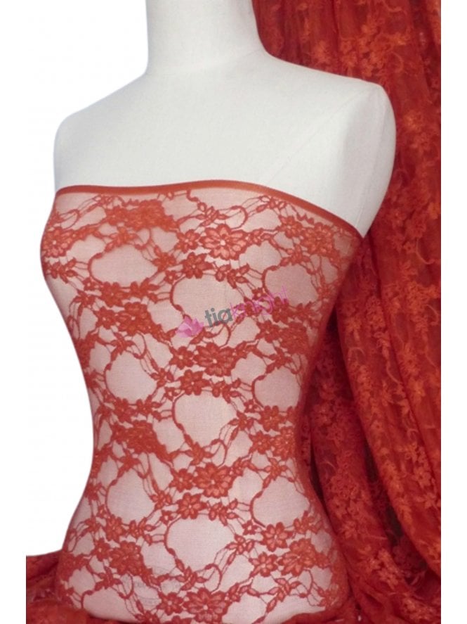 Flower Stretch Lace Fabric- Rust Orange Q137 RSOR