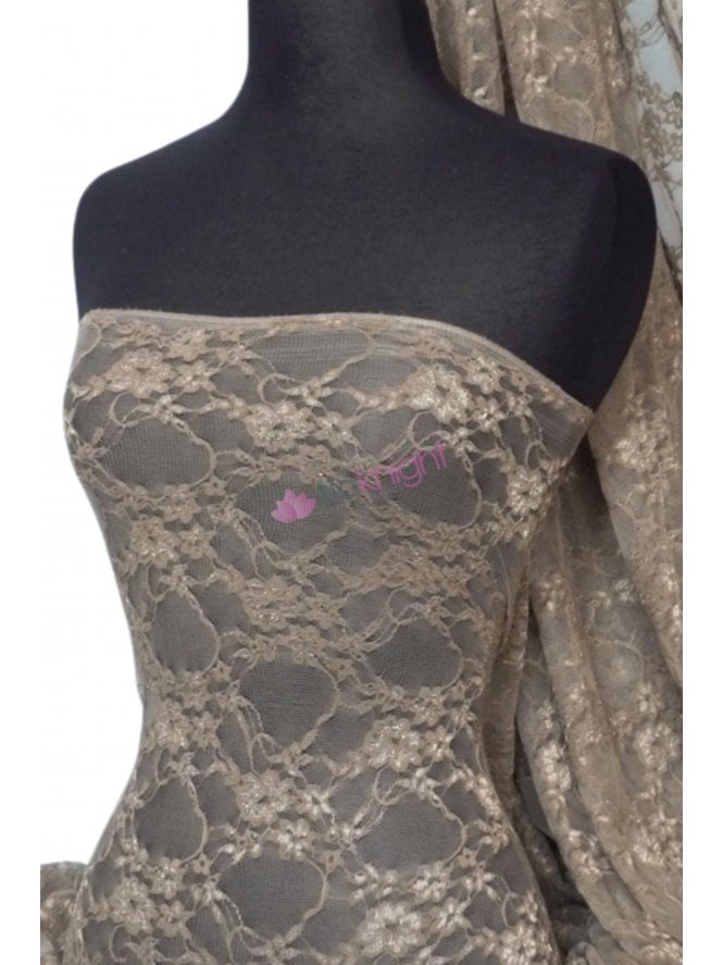 Flower Stretch Lace Fabric- Taupe Q137 TPE
