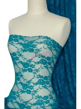 Flower Stretch Lace Fabric- Teal Blue Q137 TL
