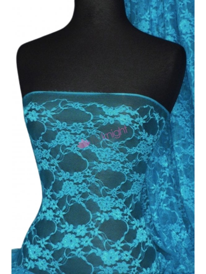 Flower Stretch Lace Fabric- Turquoise Blue Q137 TQBL