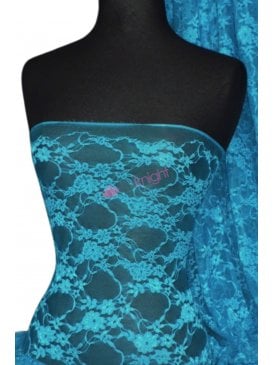 Flower Stretch Lace Fabric- Turquoise Blue Q137 TQBL